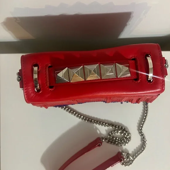 Like New Salar Fringed Red Leather Crossbody Bag Purse with Multicolor Layers - Picture 4 of 13